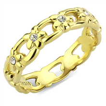Load image into Gallery viewer, Clear Crystal Flower Ring – Gold-Tone Stainless Steel | April Birthstone