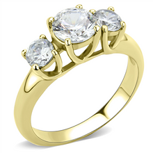Load image into Gallery viewer, Clear Crystal Past-Present-Future Ring – Gold-Tone Stainless Steel | April Birthstone