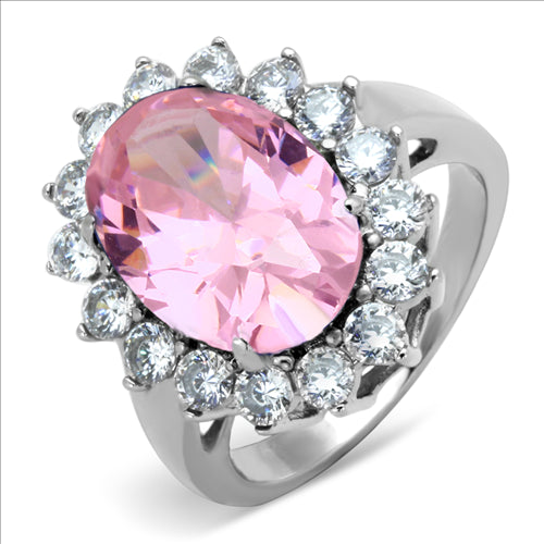 MT6763 - Pink Princess- Oval Cut Stainless Steel Ring October Birthstone