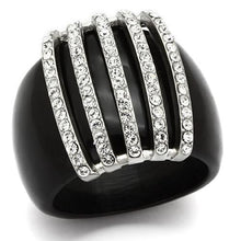 Load image into Gallery viewer, Five-Row Clear Crystal Statement Ring – Black Stainless Steel