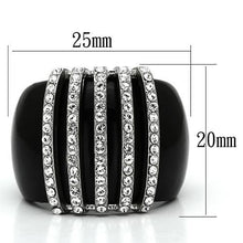 Load image into Gallery viewer, Five-Row Clear Crystal Statement Ring – Black Stainless Steel