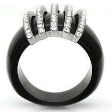 Load image into Gallery viewer, Five-Row Clear Crystal Statement Ring – Black Stainless Steel