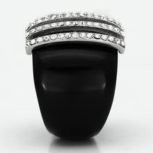 Load image into Gallery viewer, Five-Row Clear Crystal Statement Ring – Black Stainless Steel