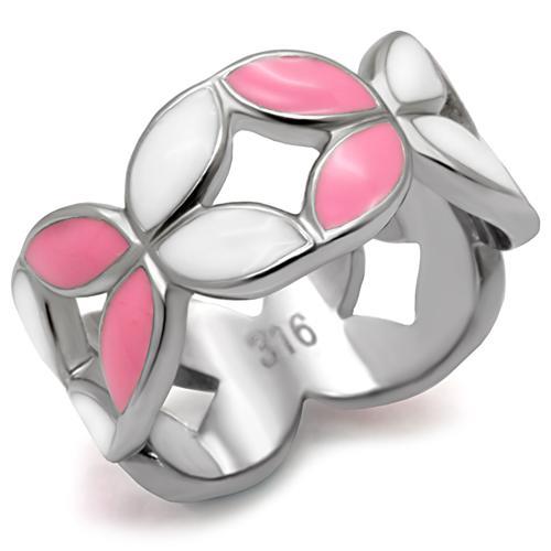 MT150 - Pink and White Enamel Band Stainless Steel October Birthstone
