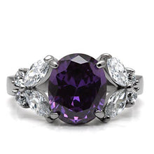 Load image into Gallery viewer, Oval Amethyst Crystal Ring with Teardrop Accents – Stainless Steel | February Birthstone