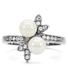 Load image into Gallery viewer, Double White Pearl & Crystal Leaf Ring – Stainless Steel
