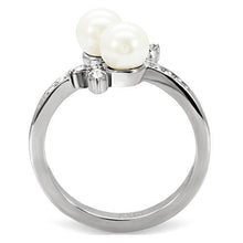Load image into Gallery viewer, Double White Pearl & Crystal Leaf Ring – Stainless Steel