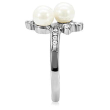 Load image into Gallery viewer, Double White Pearl & Crystal Leaf Ring – Stainless Steel
