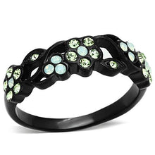 Load image into Gallery viewer, Peridot Flower Crystal Ring – Black Stainless Steel | August Birthstone