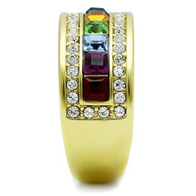 Load image into Gallery viewer, MT 2041 - IP Gold(Ion Plating) Wide Band Stainless Steel Ring in Multi-Color Channel Set Crystal Ring