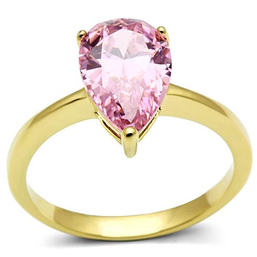 MT8051 - IP Gold(Ion Plating) Stainless Steel Ring Rose Pear Shape Rose - Pink Ice/Tourmaline Crystal  - October Birthstone -
