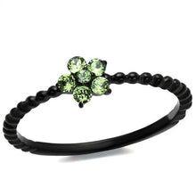 Load image into Gallery viewer, Petite Peridot Flower Ring – Black Stainless Steel | August Birthstone