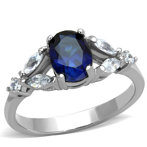 MT4671 - High polished (no plating) Stainless Steel Ring Crystals in Montana Blue - September Birthstone -  Newest