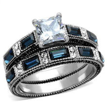 Load image into Gallery viewer, Sapphire & Clear Crystal Wedding Ring Set – Stainless Steel | September Birthstone