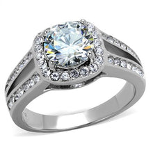 Load image into Gallery viewer, MT 3402 - Clear Round CZ Halo Ring – High-Polished Stainless Steel – April Birthstone