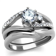 Load image into Gallery viewer, Round-Cut CZ Wedding Ring Set | Silver-Tone Stainless Steel | April Birthstone
