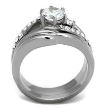 Load image into Gallery viewer, Round-Cut CZ Wedding Ring Set | Silver-Tone Stainless Steel | April Birthstone