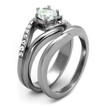 Load image into Gallery viewer, Round-Cut CZ Wedding Ring Set | Silver-Tone Stainless Steel | April Birthstone