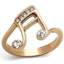 Load image into Gallery viewer, Rose Gold-Tone Clear Crystal Music Note Ring