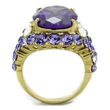 Load image into Gallery viewer, Oval Amethyst Halo Ring – Gold-Tone Stainless Steel | February Birthstone
