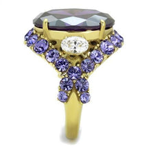 Load image into Gallery viewer, Oval Amethyst Halo Ring – Gold-Tone Stainless Steel | February Birthstone