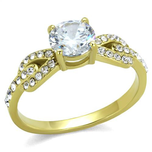 MT8612 - IP Gold(Ion Plating) Stainless Steel Ring Brilliant-cut Crystal - Engagement Ring April Birthstone