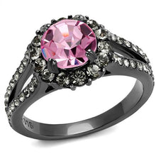 Load image into Gallery viewer, Pink Crystal Halo Ring – Gunmetal Stainless Steel | October Birthstone