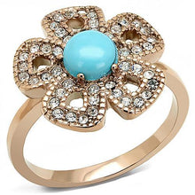 Load image into Gallery viewer, Sea Blue Turquoise Flower Ring – Rose Gold-Tone Stainless Steel