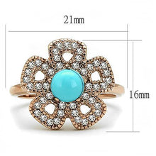 Load image into Gallery viewer, Sea Blue Turquoise Flower Ring – Rose Gold-Tone Stainless Steel