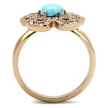 Load image into Gallery viewer, Sea Blue Turquoise Flower Ring – Rose Gold-Tone Stainless Steel