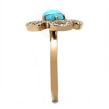Load image into Gallery viewer, Sea Blue Turquoise Flower Ring – Rose Gold-Tone Stainless Steel