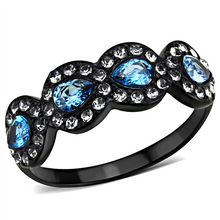 Load image into Gallery viewer, Light Blue Four-Crystal Halo Ring – Black Stainless Steel | March Birthstone