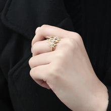 Load image into Gallery viewer, Gold-Tone Clear Crystal Row Ring – Stainless Steel | April Birthstone