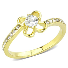 Load image into Gallery viewer, Petite Gold-Tone Clear Crystal Flower Ring – April Birthstone