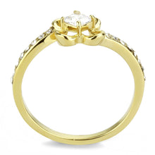 Load image into Gallery viewer, Petite Gold-Tone Clear Crystal Flower Ring – April Birthstone