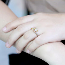 Load image into Gallery viewer, Petite Gold-Tone Clear Crystal Flower Ring – April Birthstone