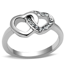 Load image into Gallery viewer, Double Heart Clear Crystal Ring – Stainless Steel | April Birthstone
