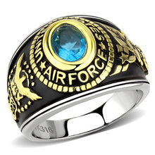 Load image into Gallery viewer, Military USA AirForce Gold Two-Toned with Sea Blue Crystal
