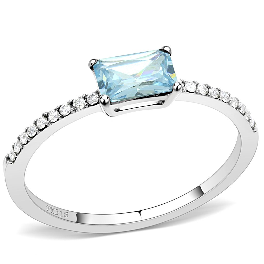 MT ad 110 - High polished Stainless Steel Ring Emerald Cut with Crystals in Sea Blue