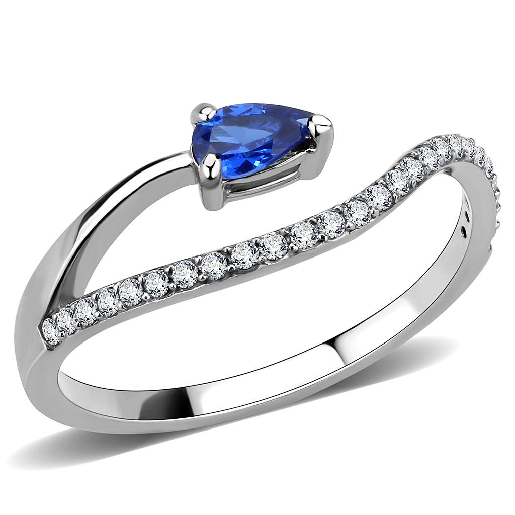 MT ad372 High Polished Stainless Steel Blue Sapphire Crystal with Round Clear Crystals September Birthstone