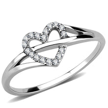Load image into Gallery viewer, Petite clear CZ open heart ring in high-polished stainless steel
