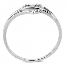 Load image into Gallery viewer, Open heart clear CZ ring with slim polished stainless steel band
