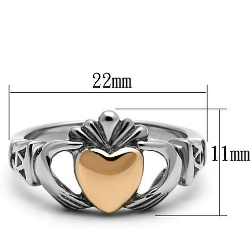 MT 6511 Two-tone Irish Claddagh Ring with IP Rose Gold Heart with No Stone Stainless Steel