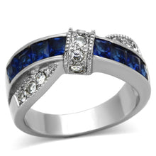 Load image into Gallery viewer, MT 2221 High polished Stainless Steel Ring Crystals in Montana Blue - February Birthstone
