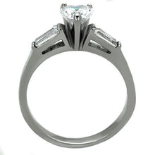 Load image into Gallery viewer, MT 1451 Newest - High polished (no plating) Stainless Steel Ring with Clear Crystal Heart Center and Baguettes on sides  April Birthstone
