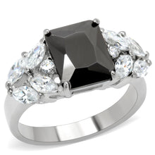 Load image into Gallery viewer, MTA 281 - Jet Black Emerald-Cut Crystal Ring- High Polished Stainless Steel Newest
