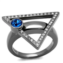 Load image into Gallery viewer, MTA 0182 - Women&#39;s Capri Blue Triangle Crystal Ring - IP Black Stainless Steel Statement Jewelry September Birthstone Newest
