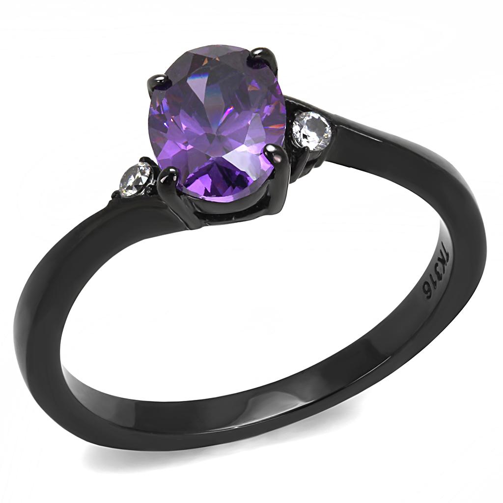 MT3630 IP Black(Ion Plating) Stainless Steel Amethyst Middle Crystal February Birthstone