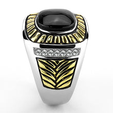 Load image into Gallery viewer, MT4923 Two-Tone IP Gold (Ion Plating) Stainless Steel Ring with Synthetic Onyx in Jet Men Ring
