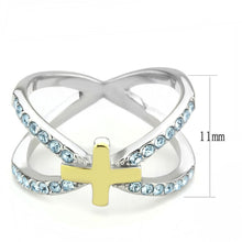 Load image into Gallery viewer, MT6363 - Stainless Steel IP Gold Cross with Aquamarine Crystals -Newest March Birthstone
